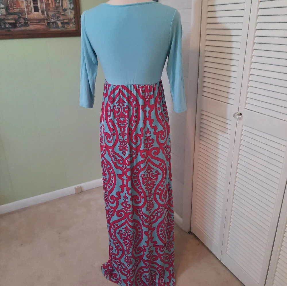 Pink blush stretchy maxi dress sz medium (bin 2) - Picture 3 of 6